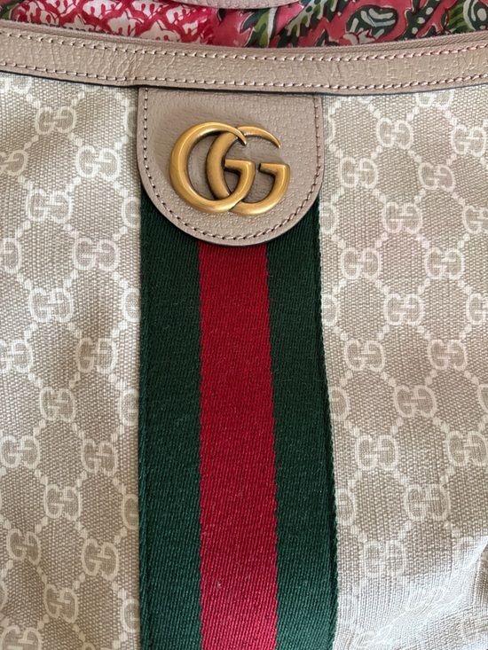 Gucci Beige GG Canvas Ophidia Half Moon  Bag with Green and Red Web - Picture 3 of 16